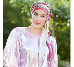 Belisa Turban With Ribbons- Printed Linen by Christine Headwear